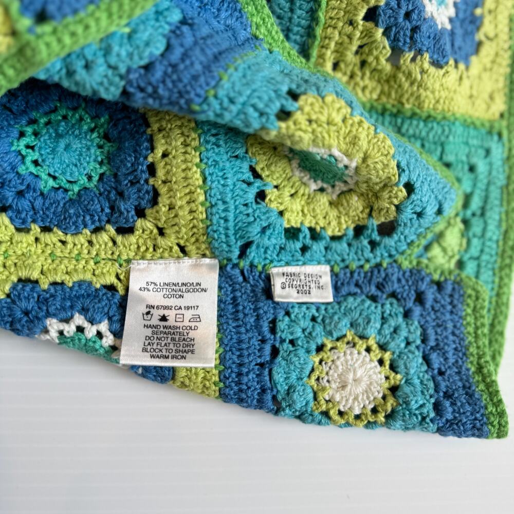 Sigrid Olsen Crochet Tank Top L Granny Square Boho Linen Cotton Cropped Petite - Picture 3 of 12